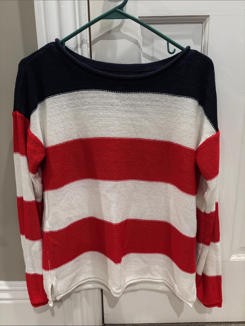Women’s Striped Crewneck Sweater in Red, White & Navy